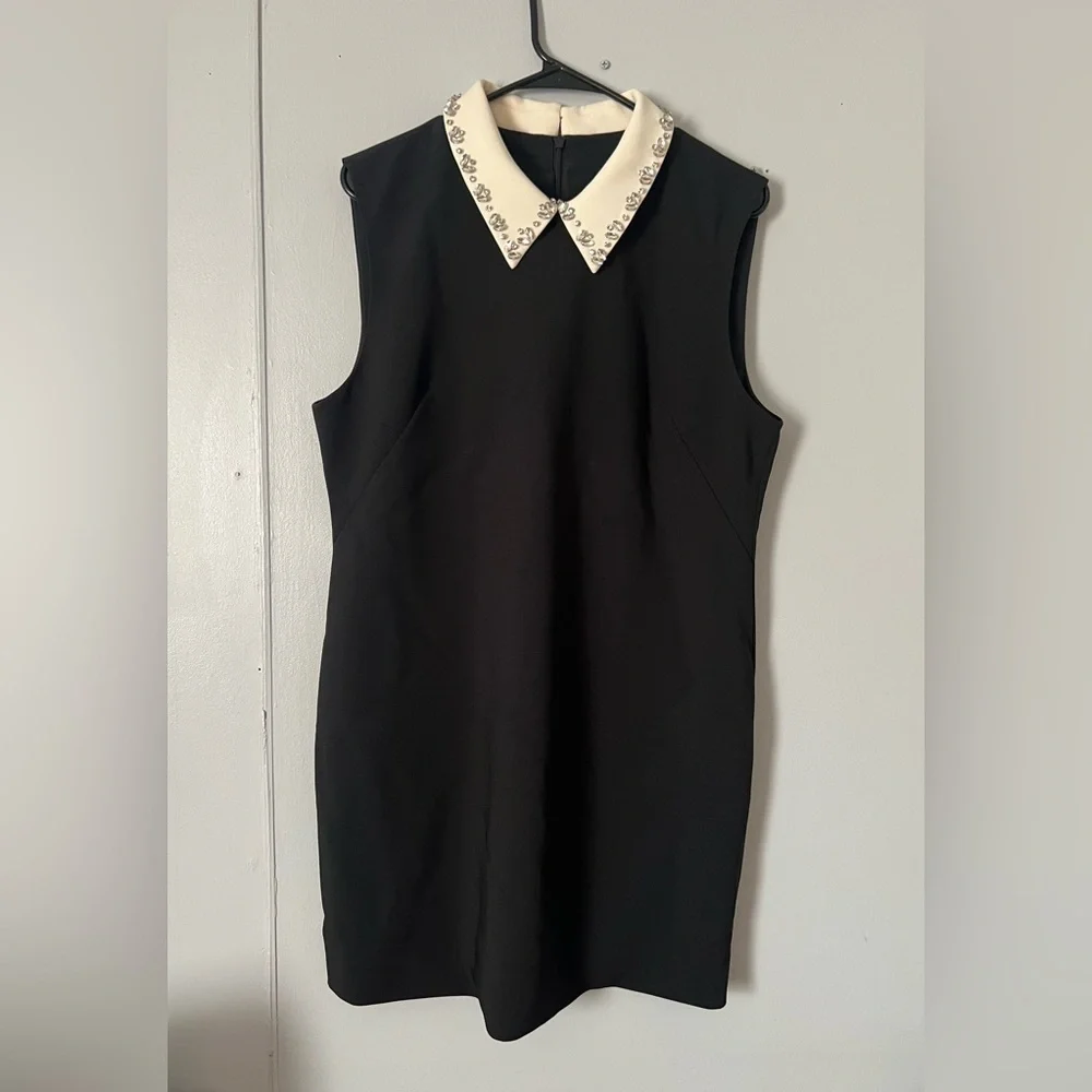 NEW J. Crew Black Mini Dress with White Collar